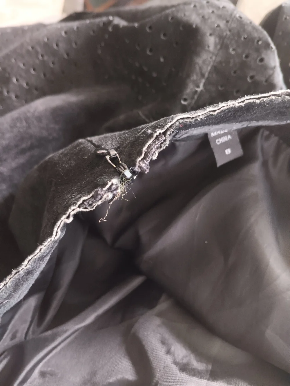 Vintage Bebe Suede Leather Skirt 8 Black Perforated Asymmetrical Hem - Picture 5 of 10